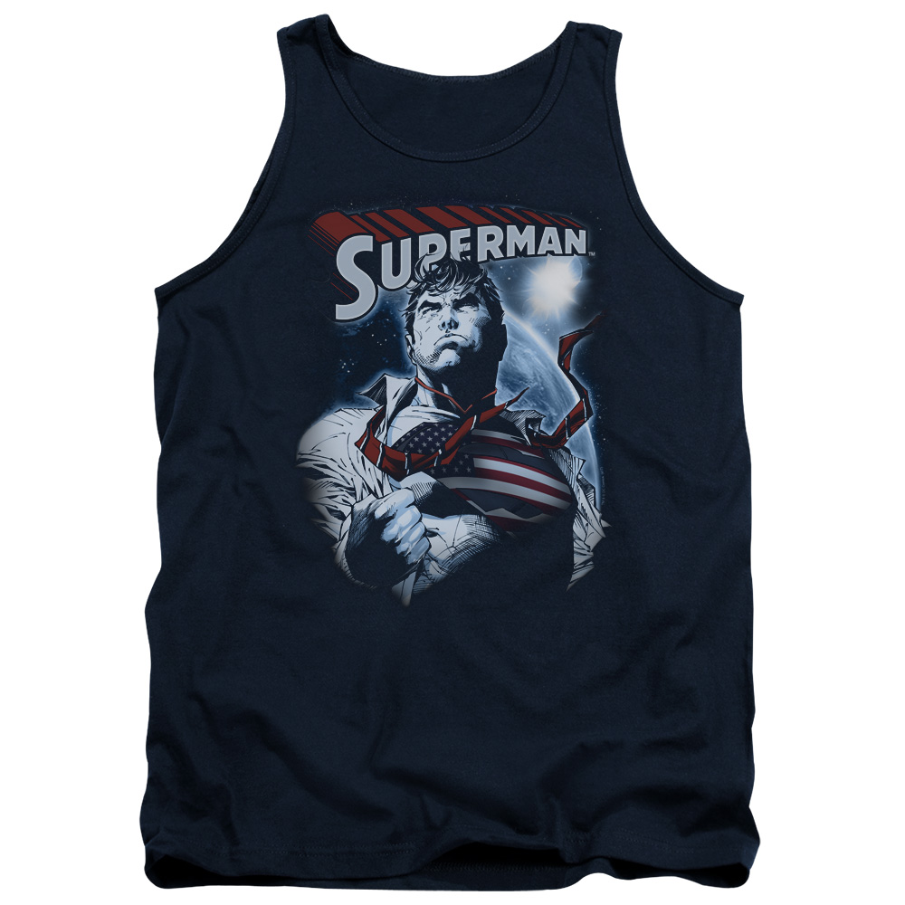 SM2502-TK-2 Superman Honor & Protect Adult Tank Top, Navy - Medium