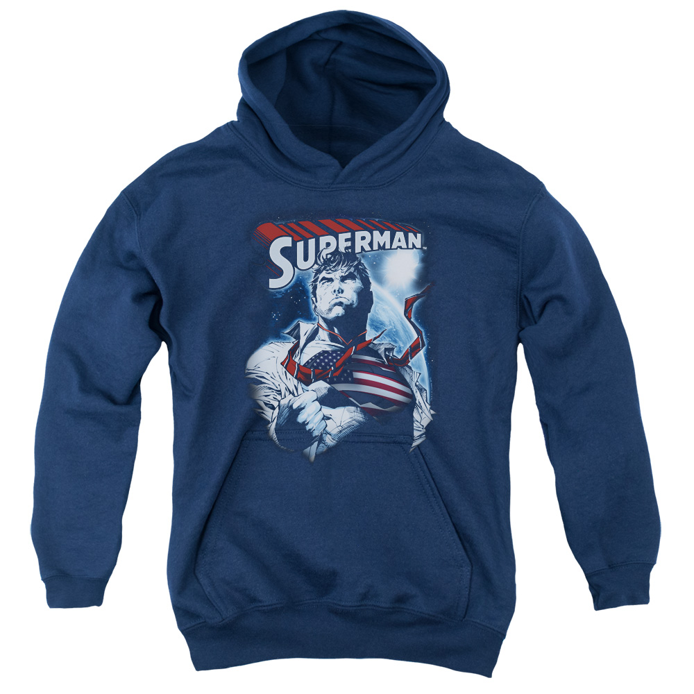 SM2502-YFTH-2 Superman Honor & Protect Youth Hooded Sweatshirt, Navy - Medium