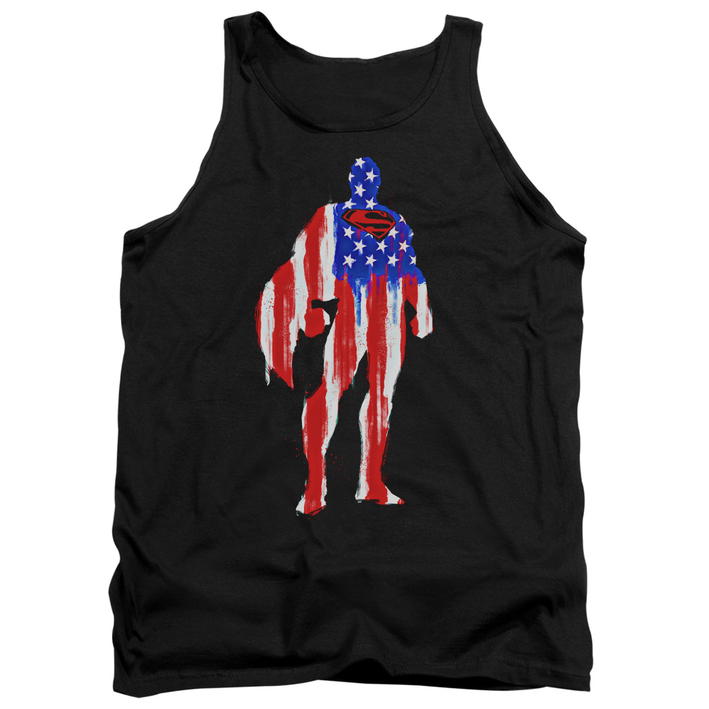 SM2503-TK-2 Superman Flag Silhouette Adult Tank Top, Black - Medium