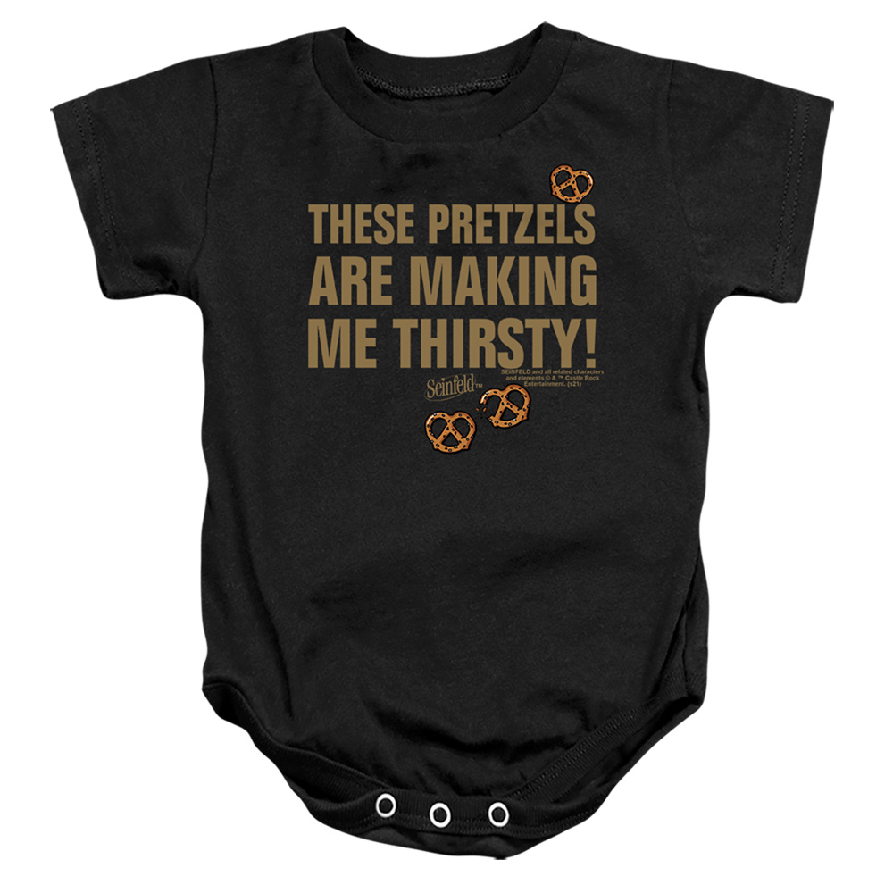 WBT1220-SS-2 Seinfeld Pretzels Thirsty Infant Snapsuit, Black - Medium - 12 Month