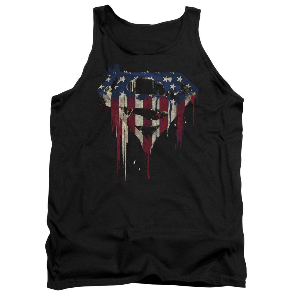 SM2369-TK-2 Superman Bleeding Shield Adult Tank Top, Black - Medium