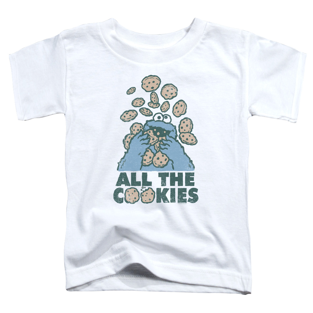 SST141-TT-2 Sesame Street All The Cookies Toddler Short Sleeve T-Shirt, White - Medium 3T