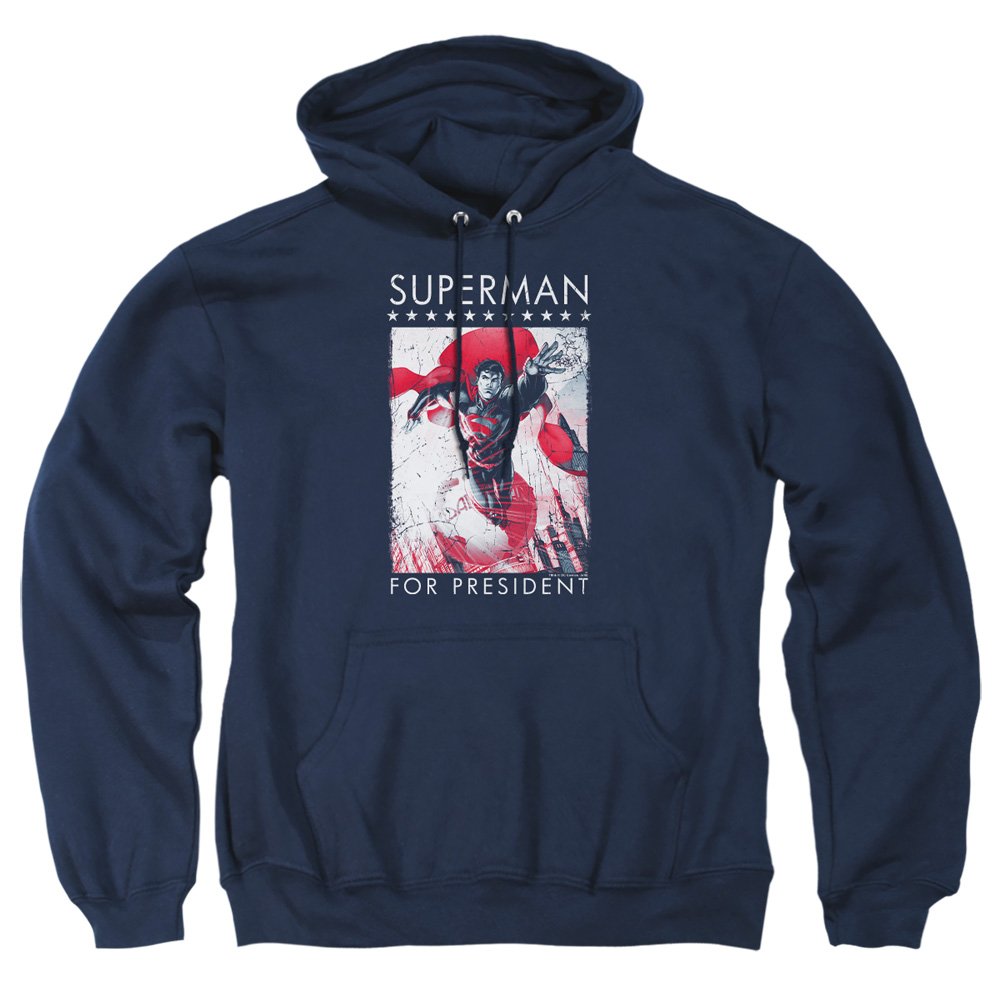 SM2368-AFTH-4 Superman for President Adult Pullover Hoodie, Navy - Extra Large