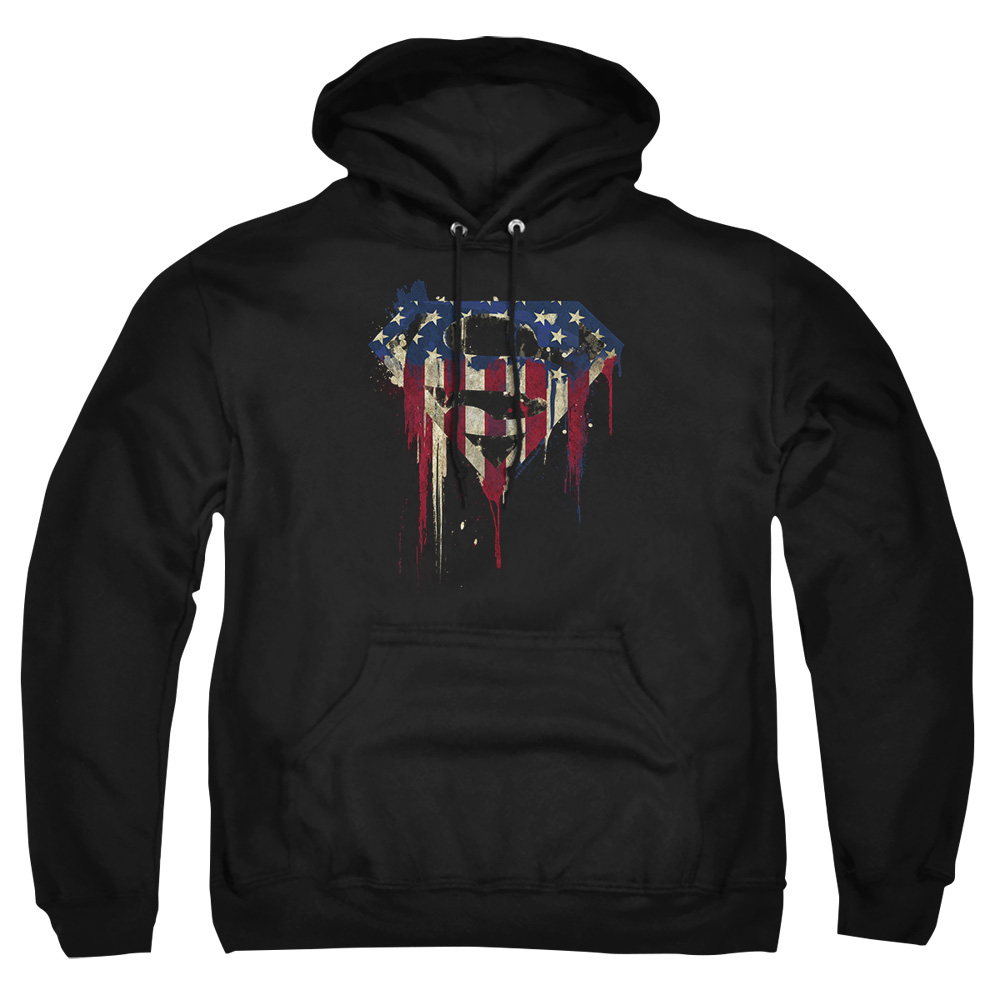 SM2369-AFTH-5 Superman Bleeding Shield Adult Pullover Hoodie, Black - 2X