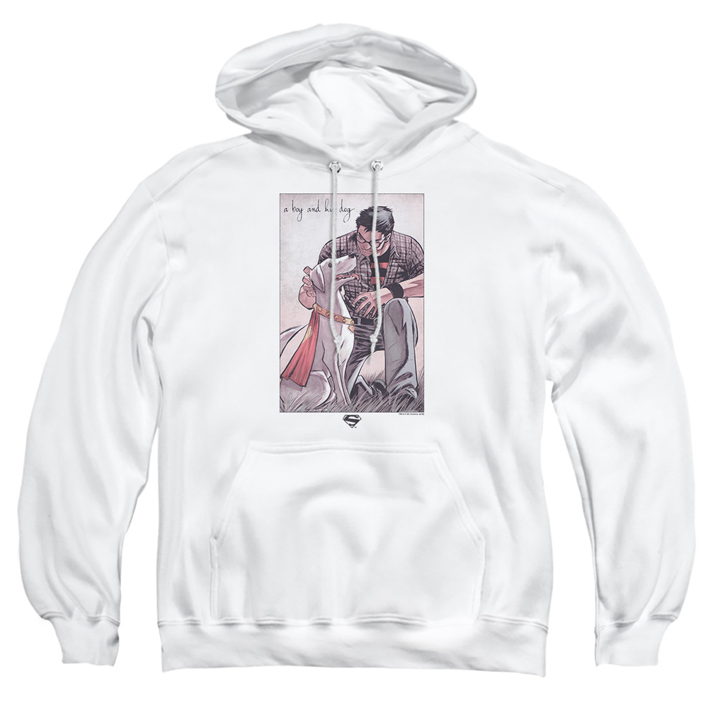 SM2386-AFTH-2 Superman Mans Best Friend Adult Pullover Hoodie, White - Medium