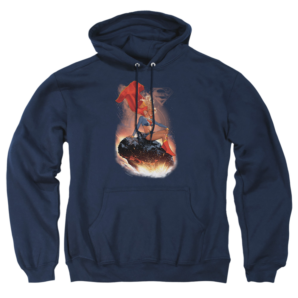 SM2387-AFTH-2 Superman Ride It Out Adult Pullover Hoodie, Navy - Medium