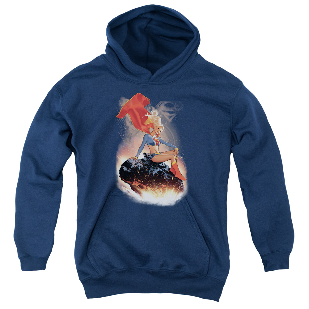 SM2387-YFTH-3 Superman Ride It Out Youth Hooded Sweatshirt, Navy - Large
