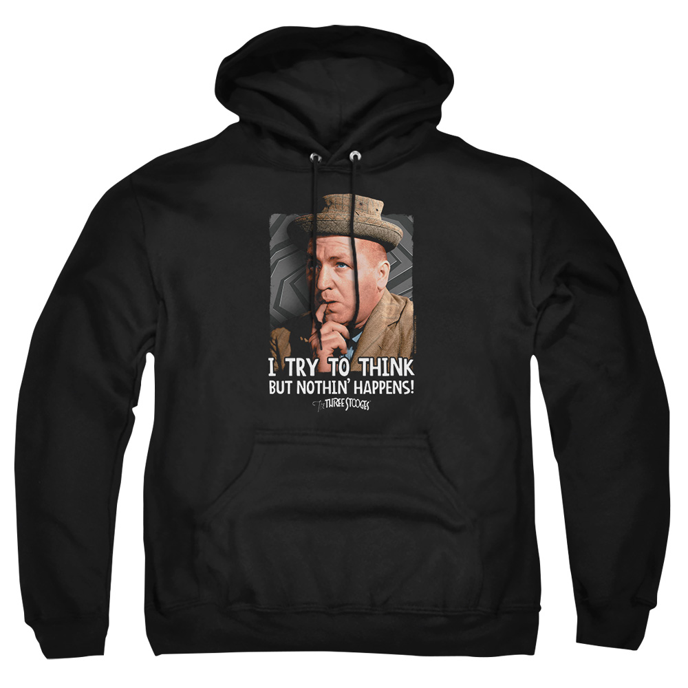 TTS171-AFTH-2 Three Stooges Try To Think Adult Pullover Hoodie, Black - Medium