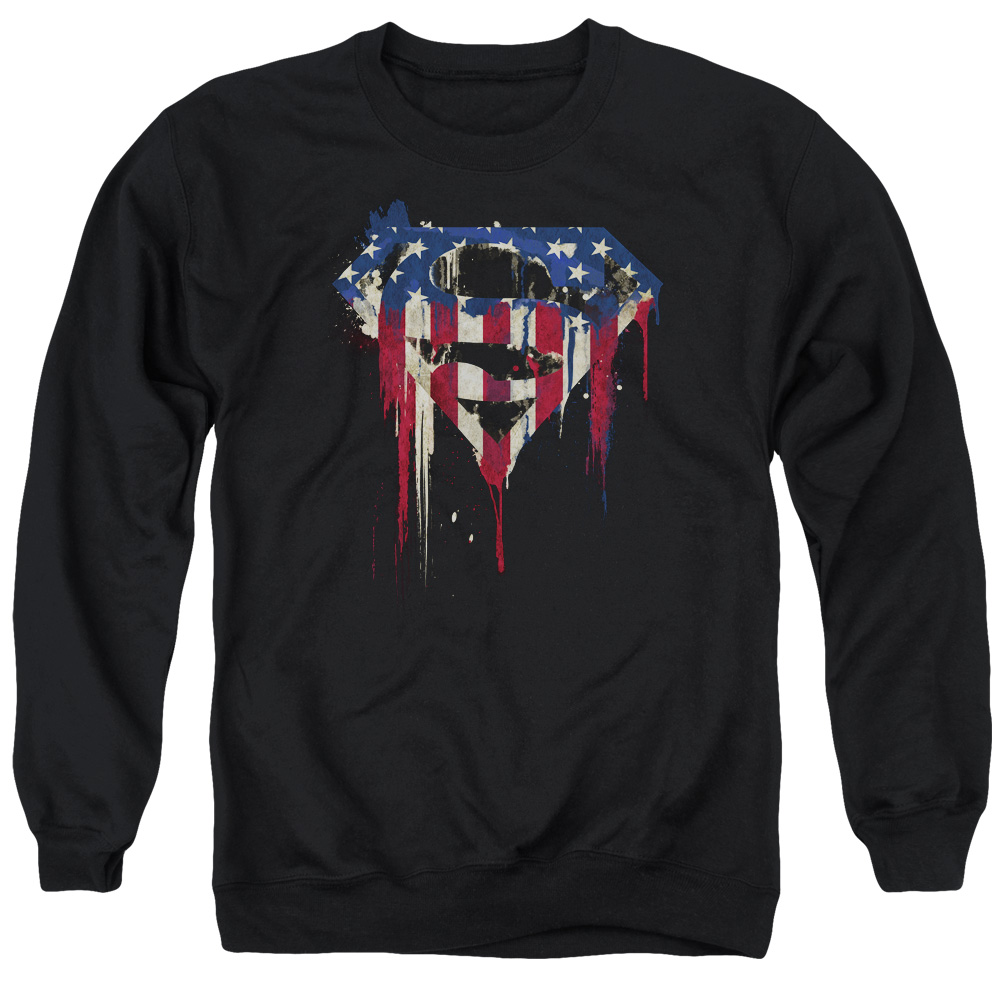 SM2369-AS-2 Superman Bleeding Shield Adult Crewneck Sweatshirt, Black - Medium