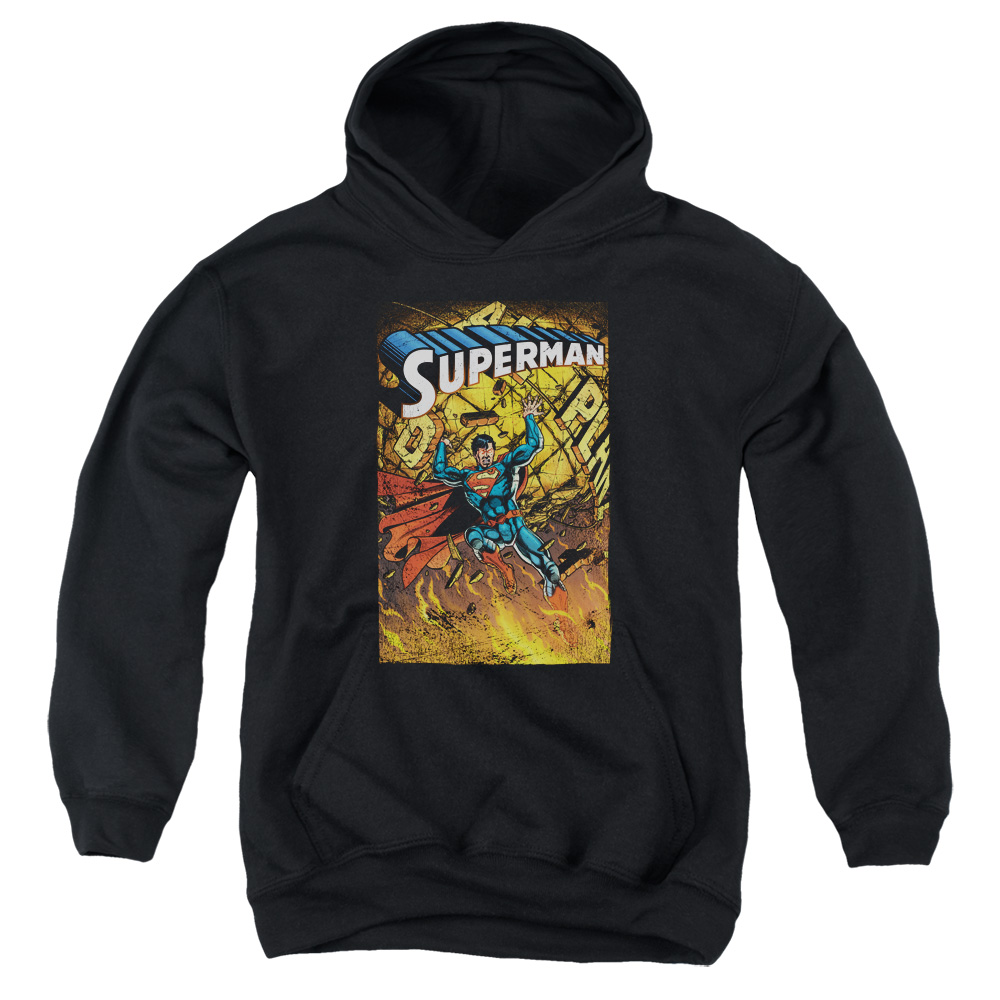 SM2372-YFTH-3 Superman One Youth Hooded Sweatshirt, Black - Large