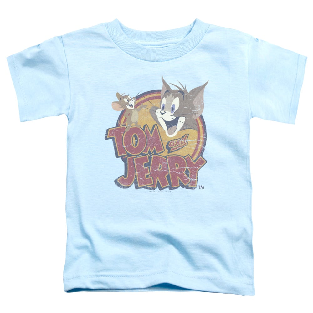 HNB112B-TT-2 Tom & Jerry Water Damaged Toddler Short Sleeve T-Shirt, Light Blue - Medium 3T