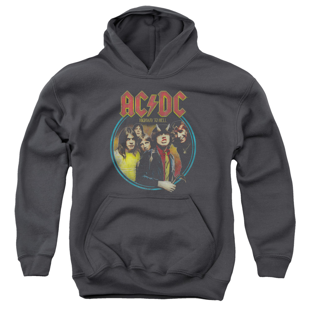 Acdc & Highway to Hell-Youth Pull-Over Hoodie - Charcoal - Large