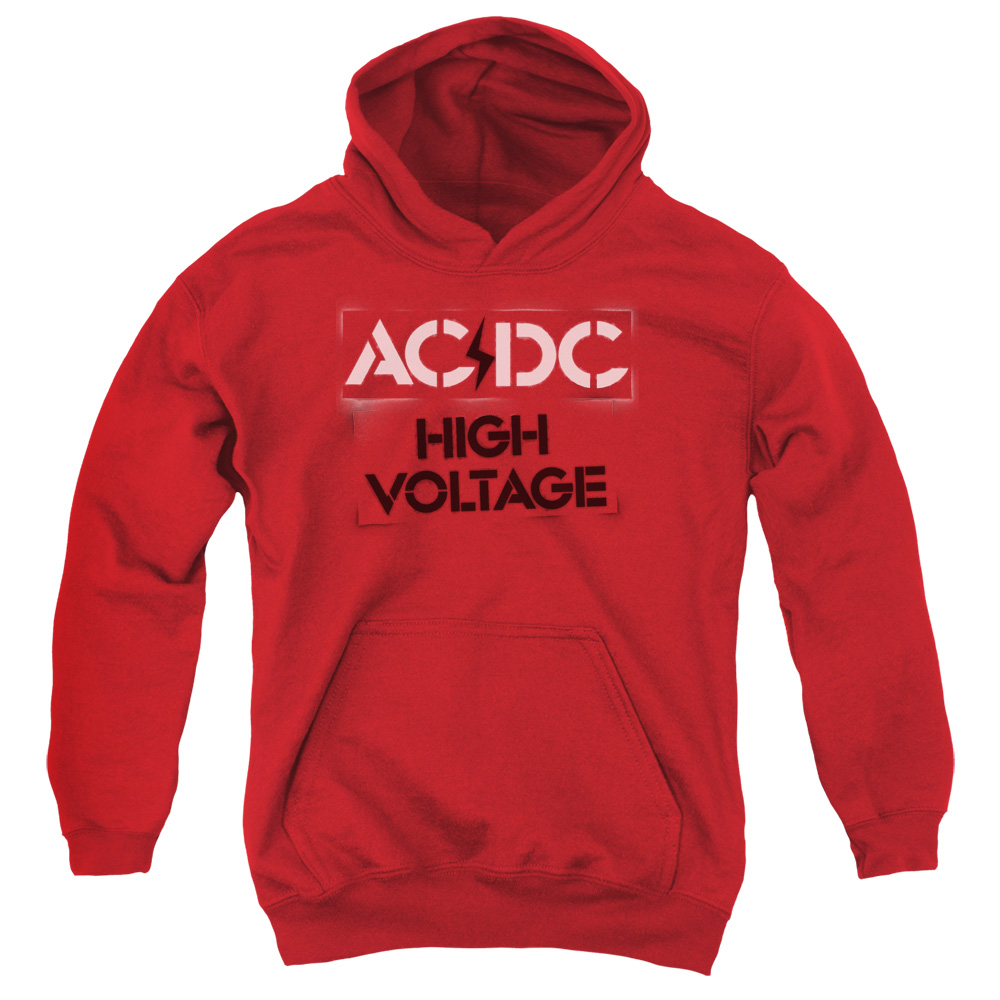 ACDC108-YFTH-2 Acdc & High Voltage Stencil-Youth Pull-Over Hoodie, Red - Medium