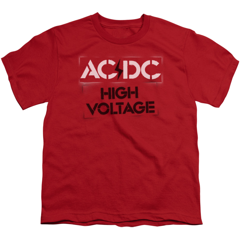 ACDC High Voltage Stencil-S by S Youth Short Sleeve Shirt - Red - Large