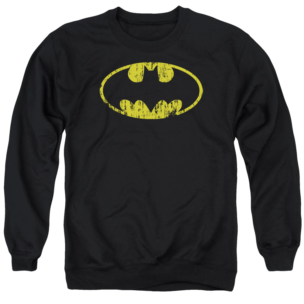 Batman Classic Logo Distressed-Adult Crewneck Sweatshirt, Black - Large