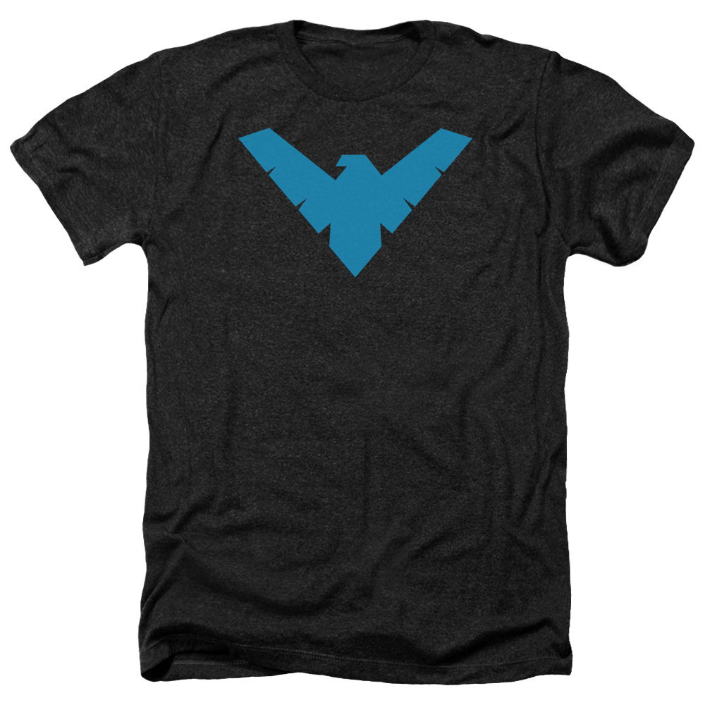 Batman Nightwing Symbol-Adult Heather Short Sleeve Shirt, Black - Medium