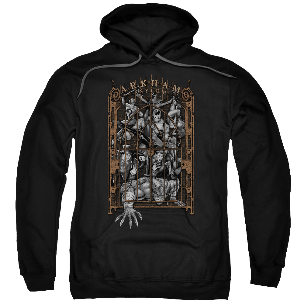 BM2702-AFTH-2 Batman Arkhams Gate-Adult Pull-Over Hoodie, Black - Medium