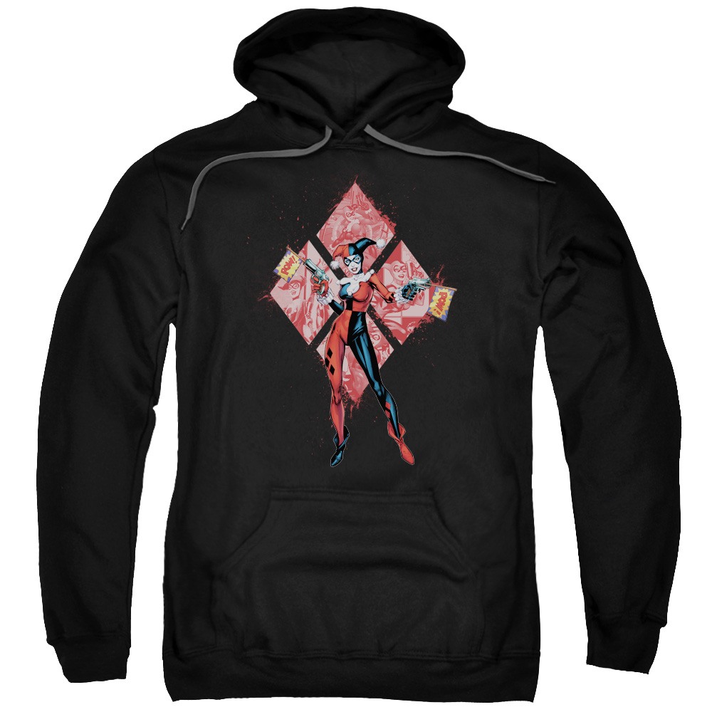 Batman Harley Quinn Diamonds-Adult Pull-Over Hoodie - Black - 3X