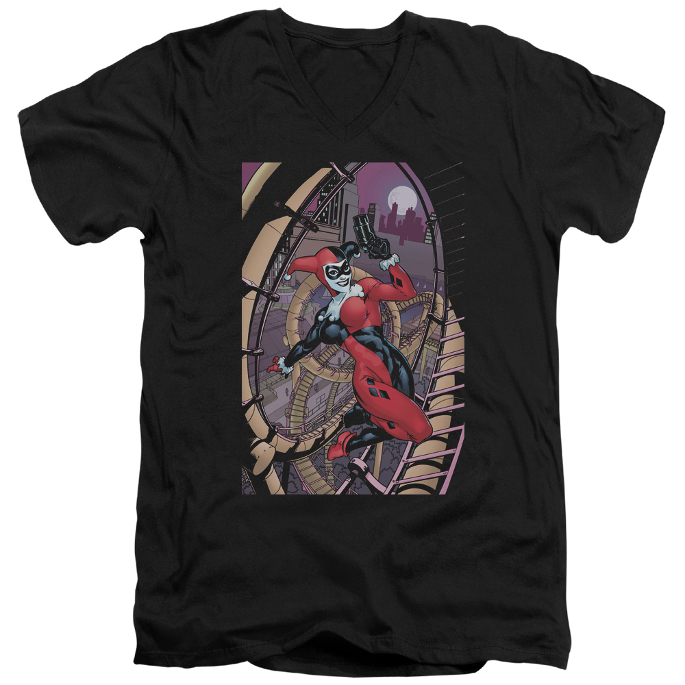 Batman Harley First-S by S Adult V-Neck T-Shirt, Black - Medium