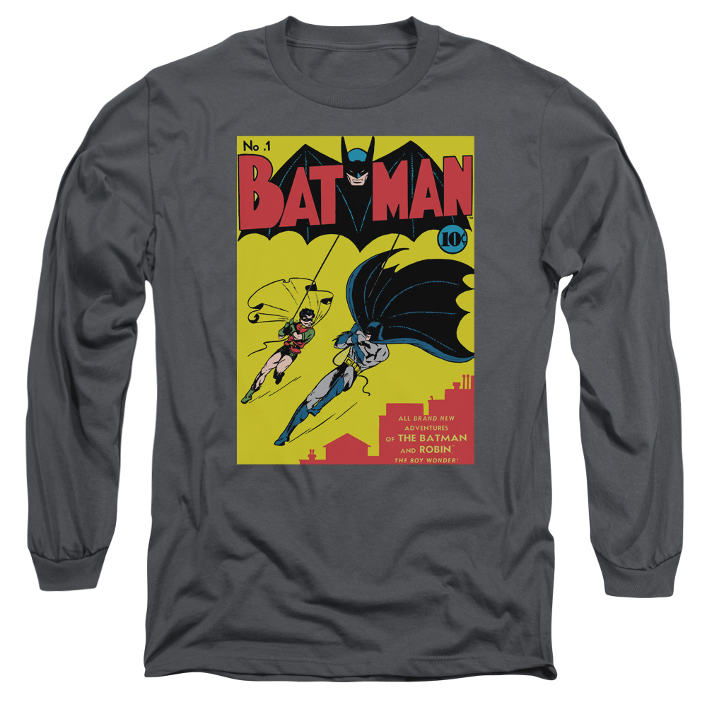 Batman First-Long Sleeve Adult T-Shirt - Charcoal - Small