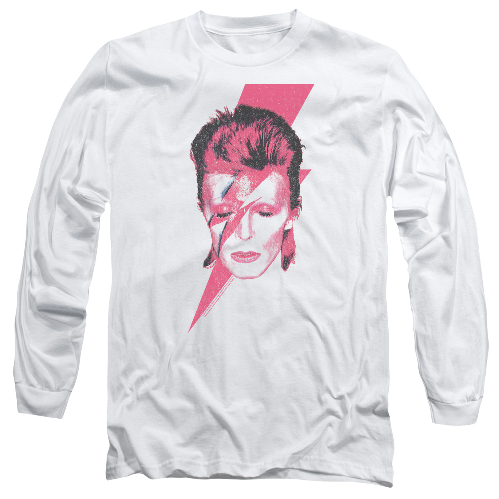 David Bowie Aladdin Sane-Long Sleeve Adult T-Shirt, White - Medium