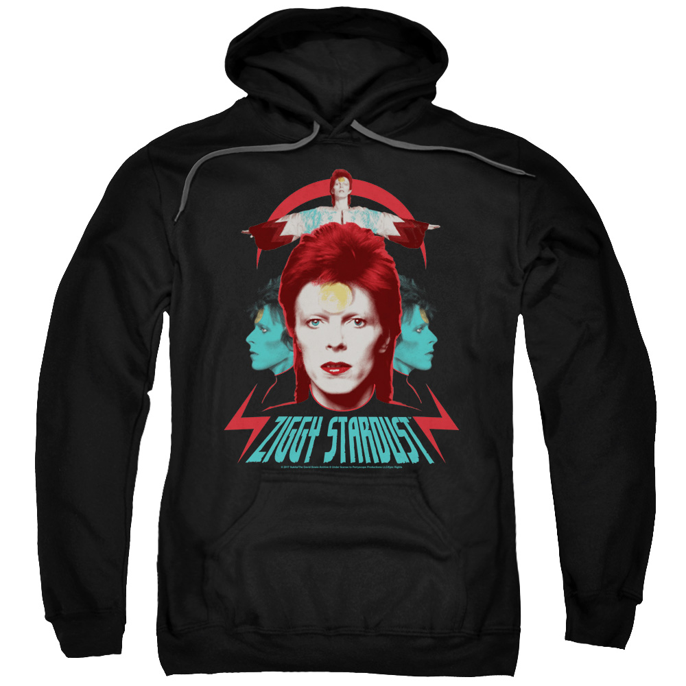 David Bowie Ziggy Heads-Adult Pull-Over Hoodie - Black - Large