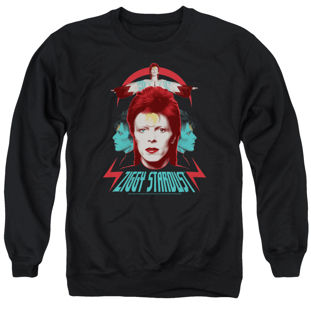 David Bowie Ziggy Heads-Adult Crewneck Sweatshirt - Black - Medium