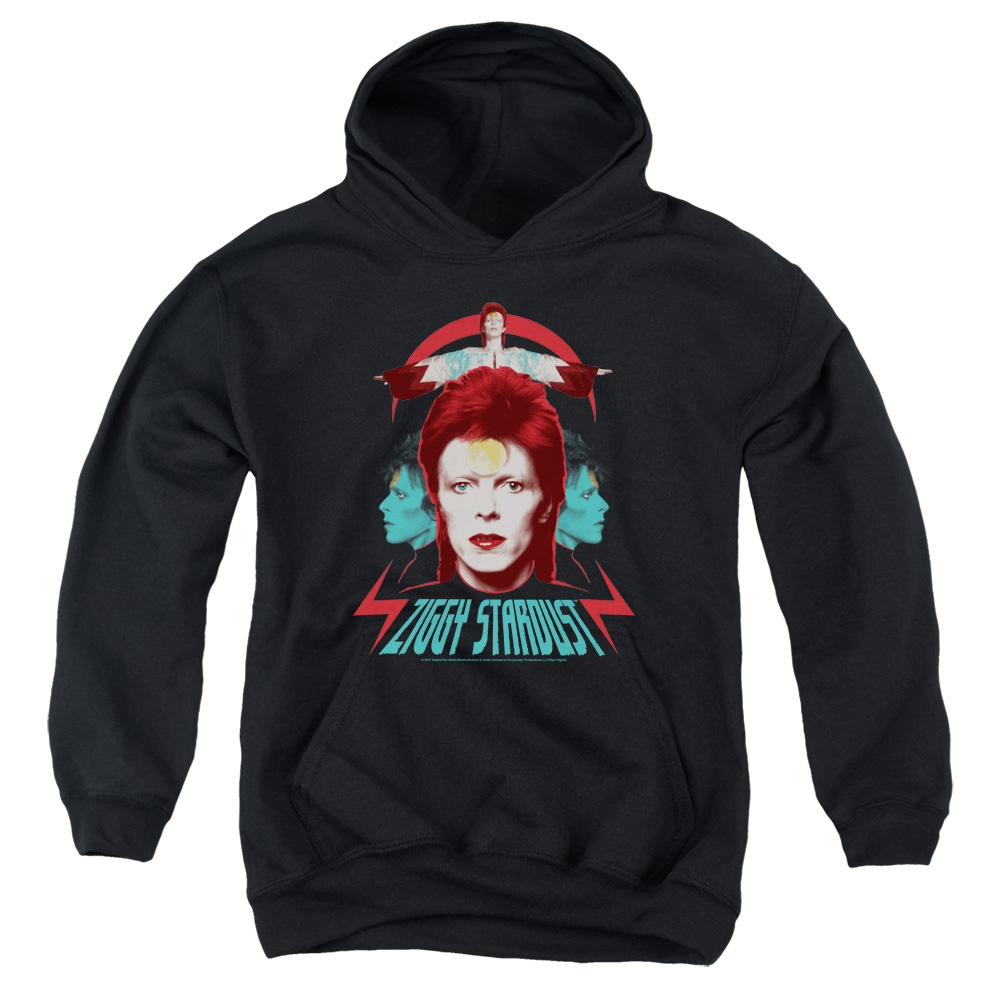 David Bowie Ziggy Heads-Youth Pull-Over Hoodie, Black - Small