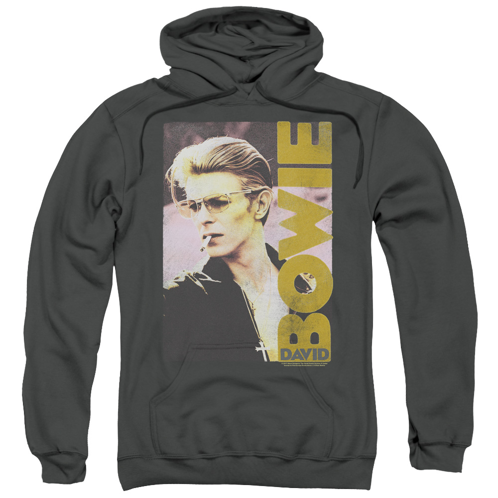 David Bowie Smokin-Adult Pull-Over Hoodie - Charcoal - Medium