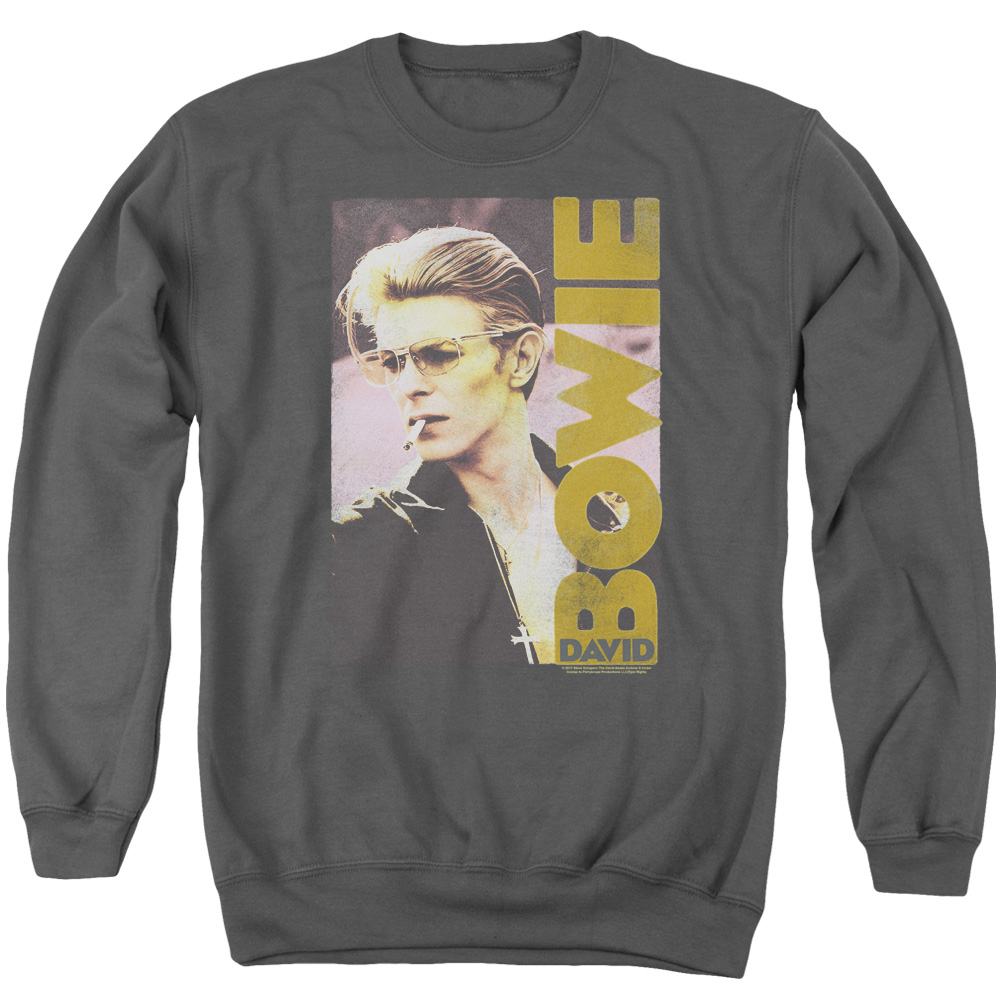 David Bowie Smokin-Adult Crewneck Sweatshirt - Charcoal - Medium