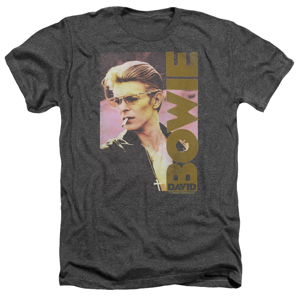 David Bowie Smokin-Adult Heather Short Sleeve Shirt, Charcoal - Medium