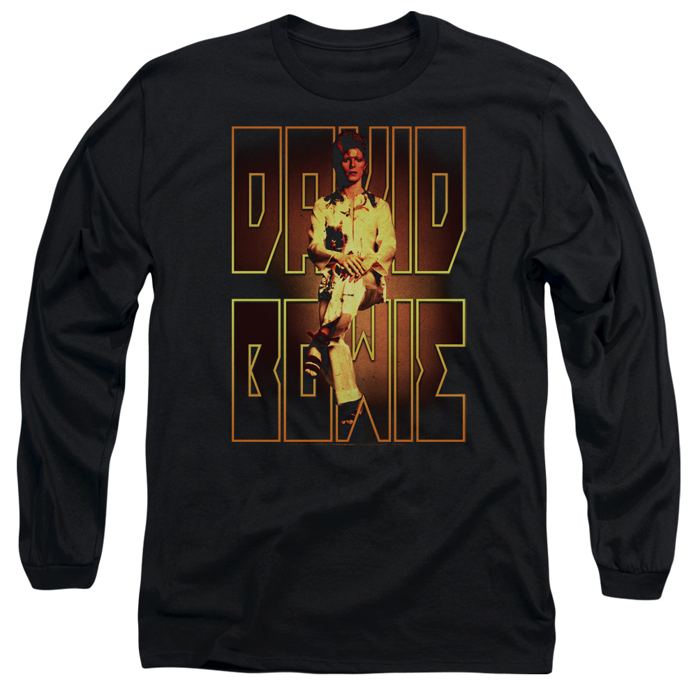 David Bowie Perched-Long Sleeve Adult T-Shirt - Black - 2X