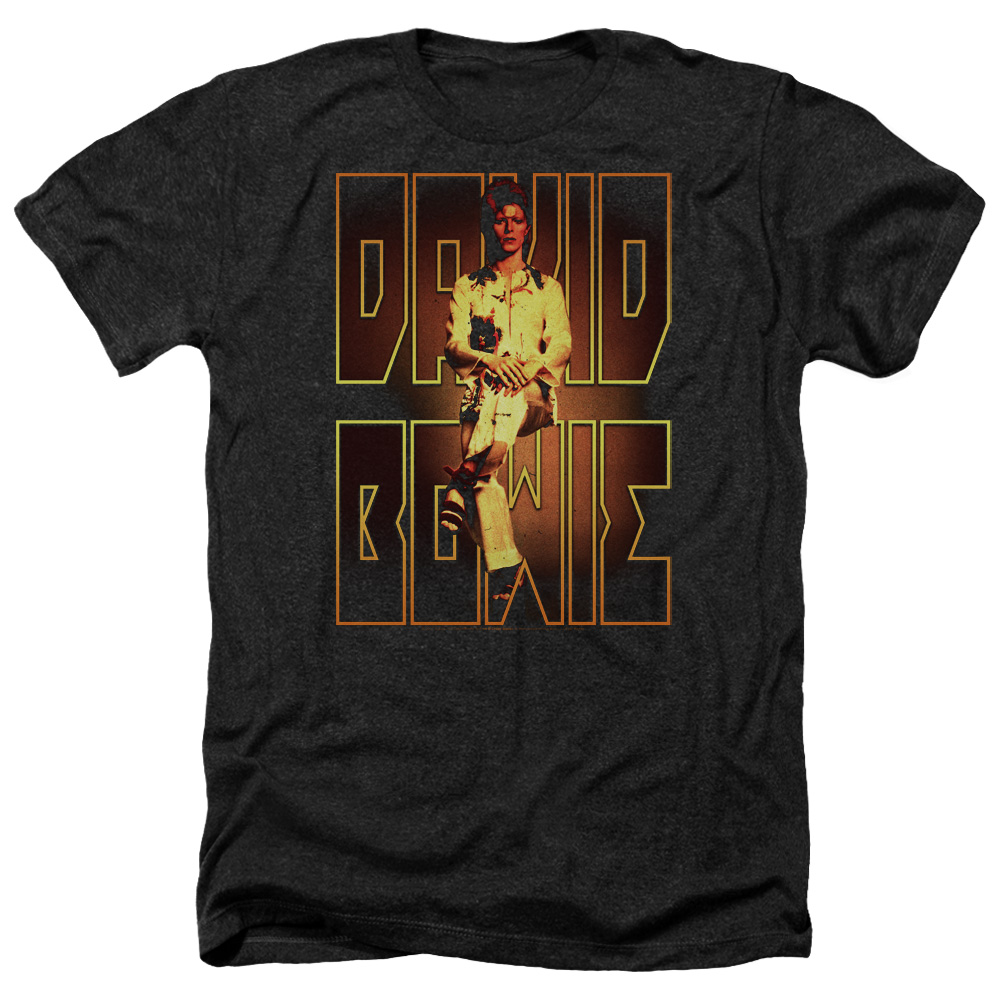 David Bowie Perched-Adult Heather Short Sleeve Shirt, Black - Extra Large
