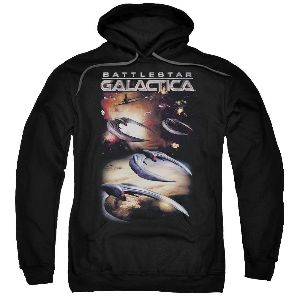 Battlestar Galactica New & When Cylons Attack-Adult Pull-Over Hoodie - Black - Extra Large