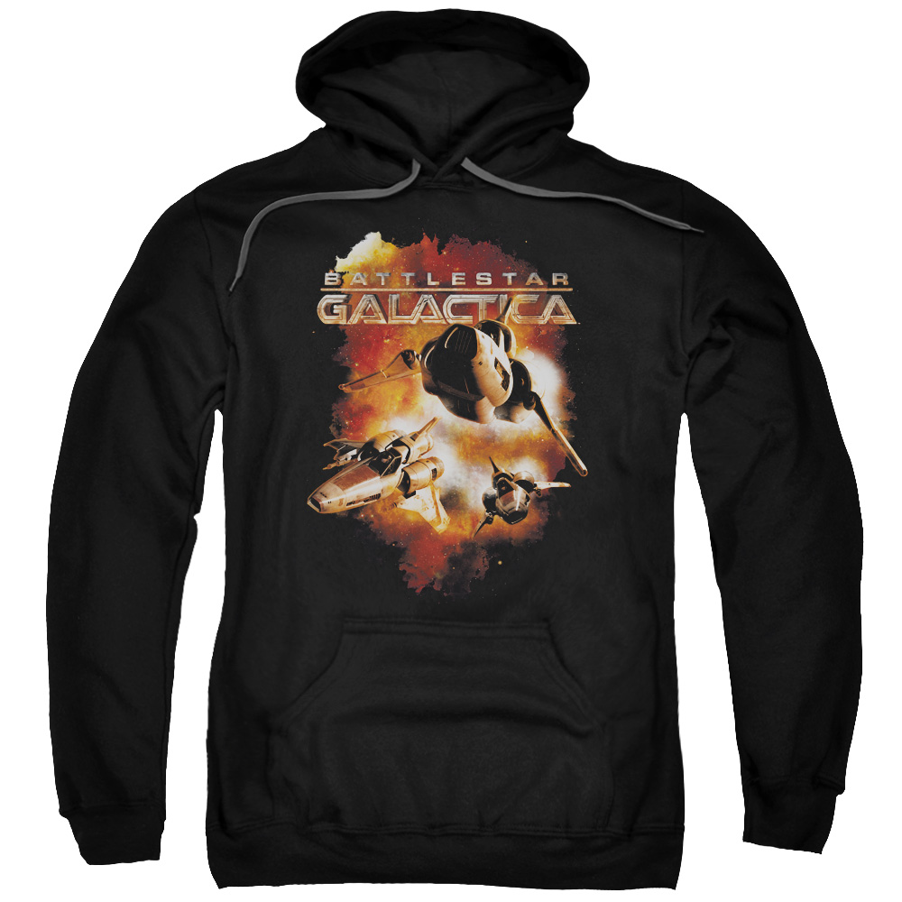 BSG256-AFTH-6 Battlestar Galactica New & Vipers Stretch-Adult Pull-Over Hoodie, Black - 3X