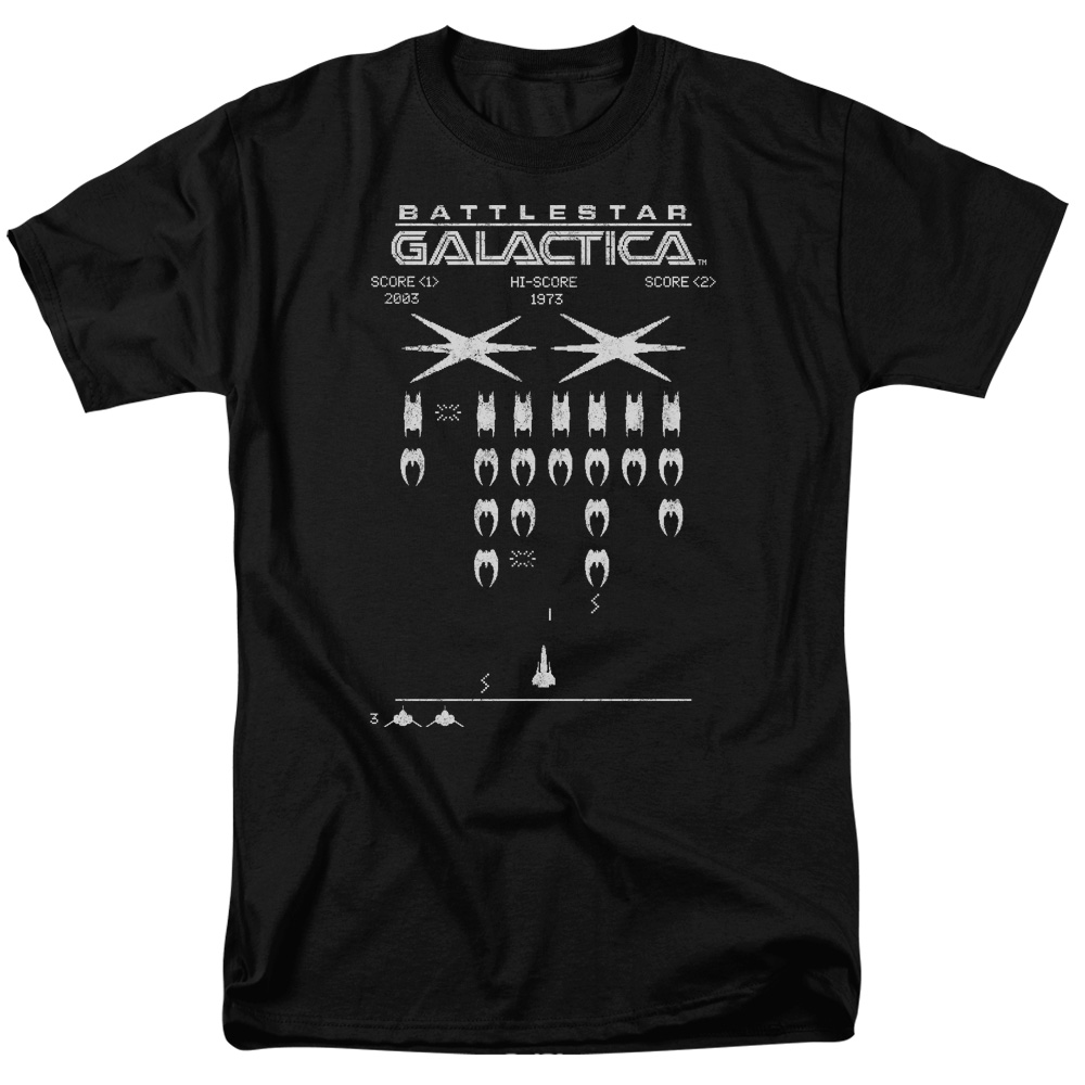 BSG Galactic Invaders-S by S Adult Short Sleeve Shirt - Black - 4X