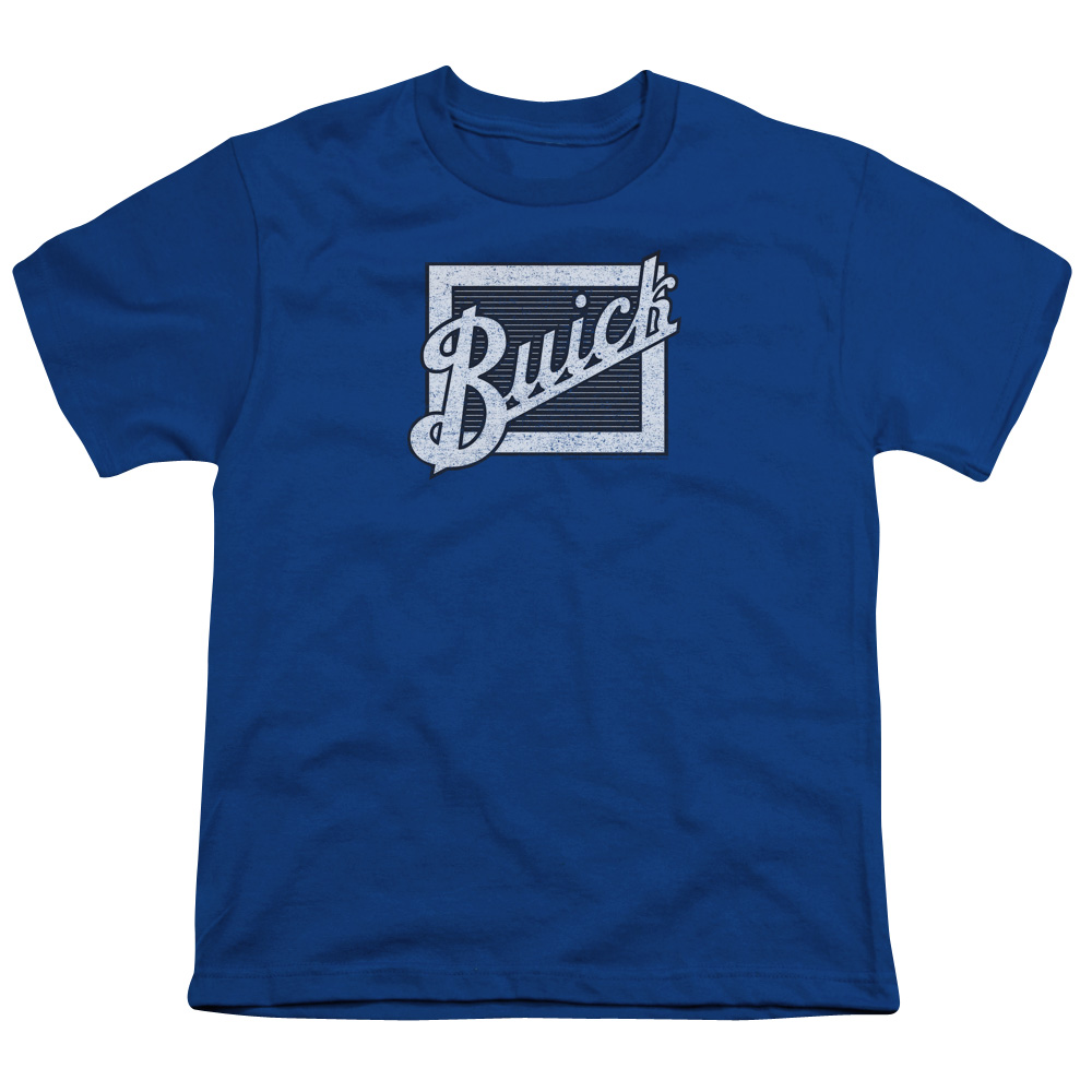 Buick Distressed Emblem-S by S Youth Short Sleeve Shirt - Royal Blue - Medium