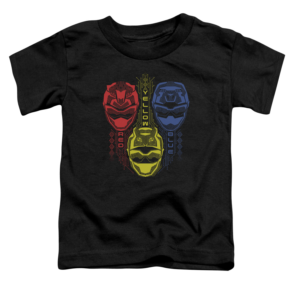 Power Rangers & Red Yellow Blue Print Toddler Short Sleeve T-Shirt, Black - Small 2T