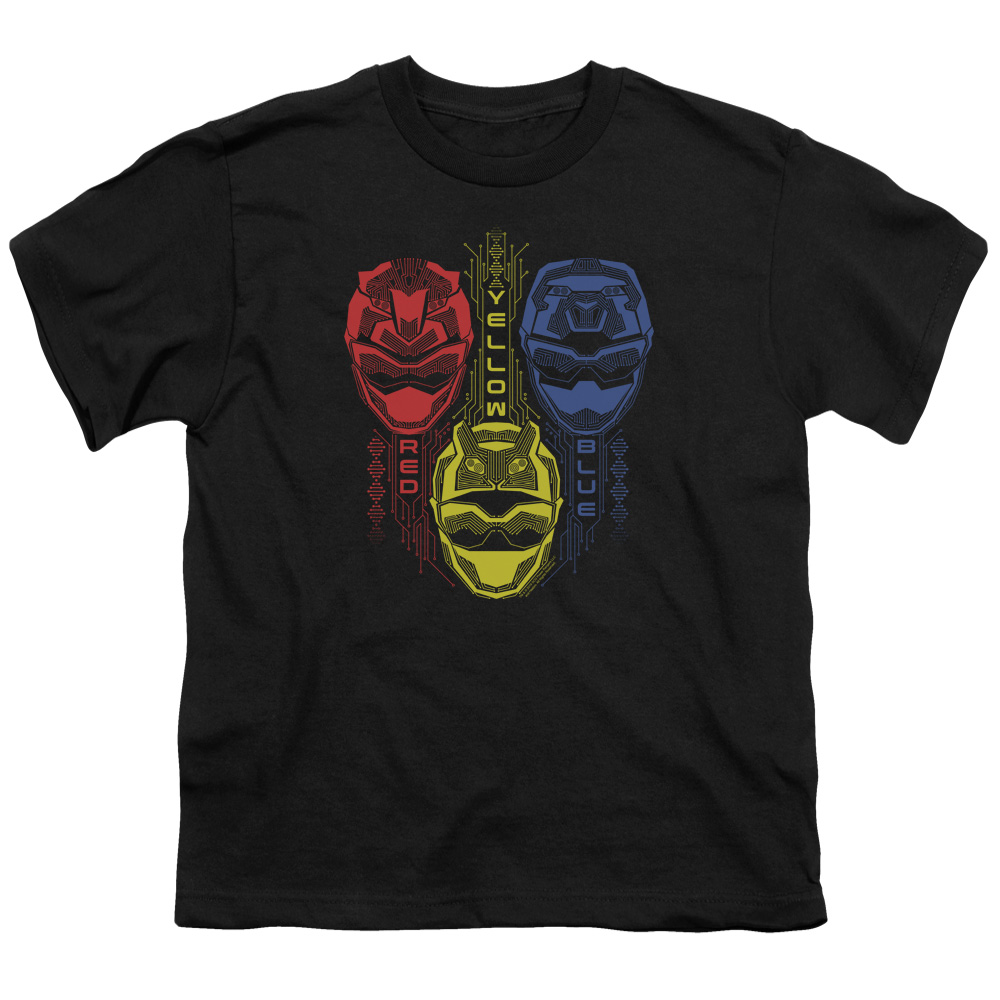 Power Rangers & Red Yellow Blue Print Youth Long Sleeve T-Shirt, Black - Small