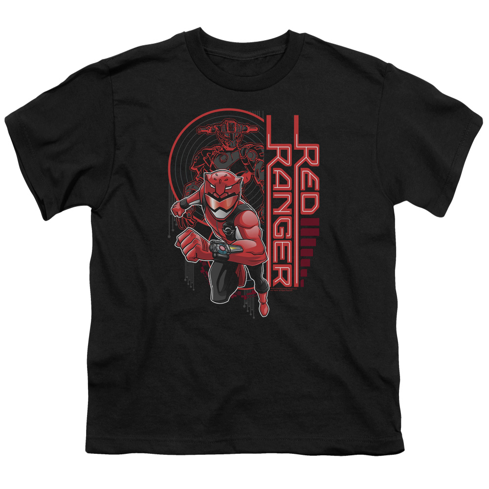 PWR2402-YT-3 Power Rangers & Red Ranger Print Youth Long Sleeve T-Shirt, Black - Large