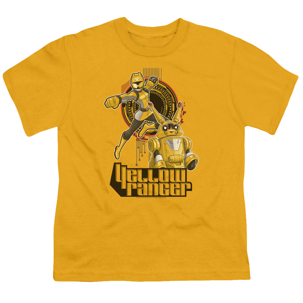 Power Rangers & Yellow Ranger Print Youth Long Sleeve T-Shirt, Gold - Medium