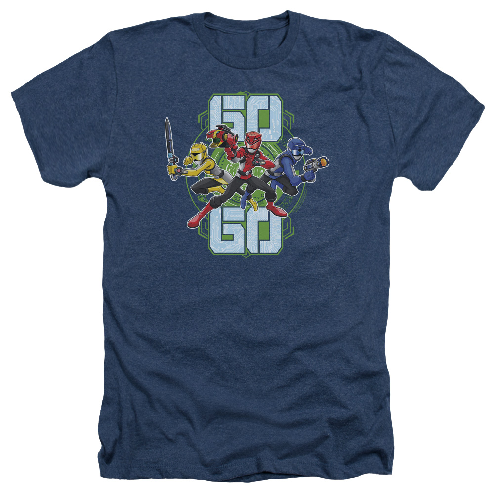 PWR2405-HA-2 Power Rangers & Go Go Print Adult Regular Fit Heather Short Sleeve T-Shirt, Navy - Medium -  Trevco