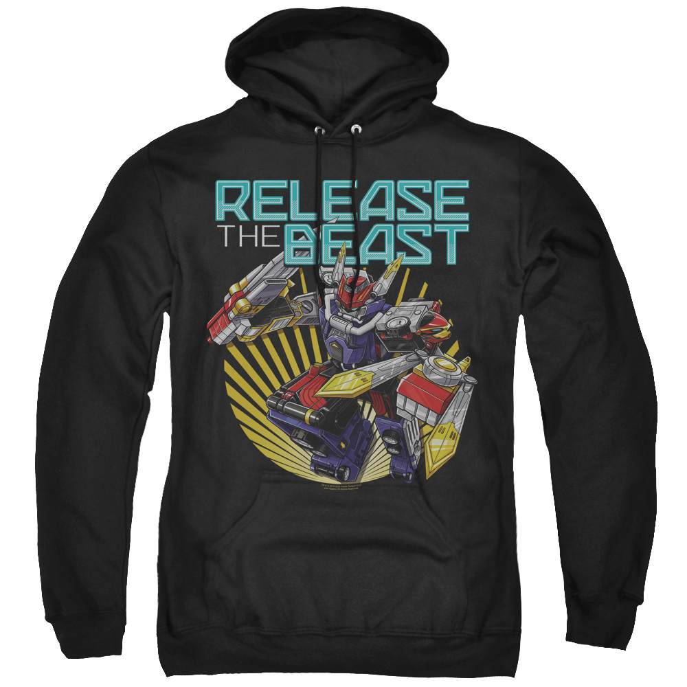 PWR2414-AFTH-7 Power Rangers & Beast Release Print Adult Pull-Over Hoodie, Black - 4X -  Trevco