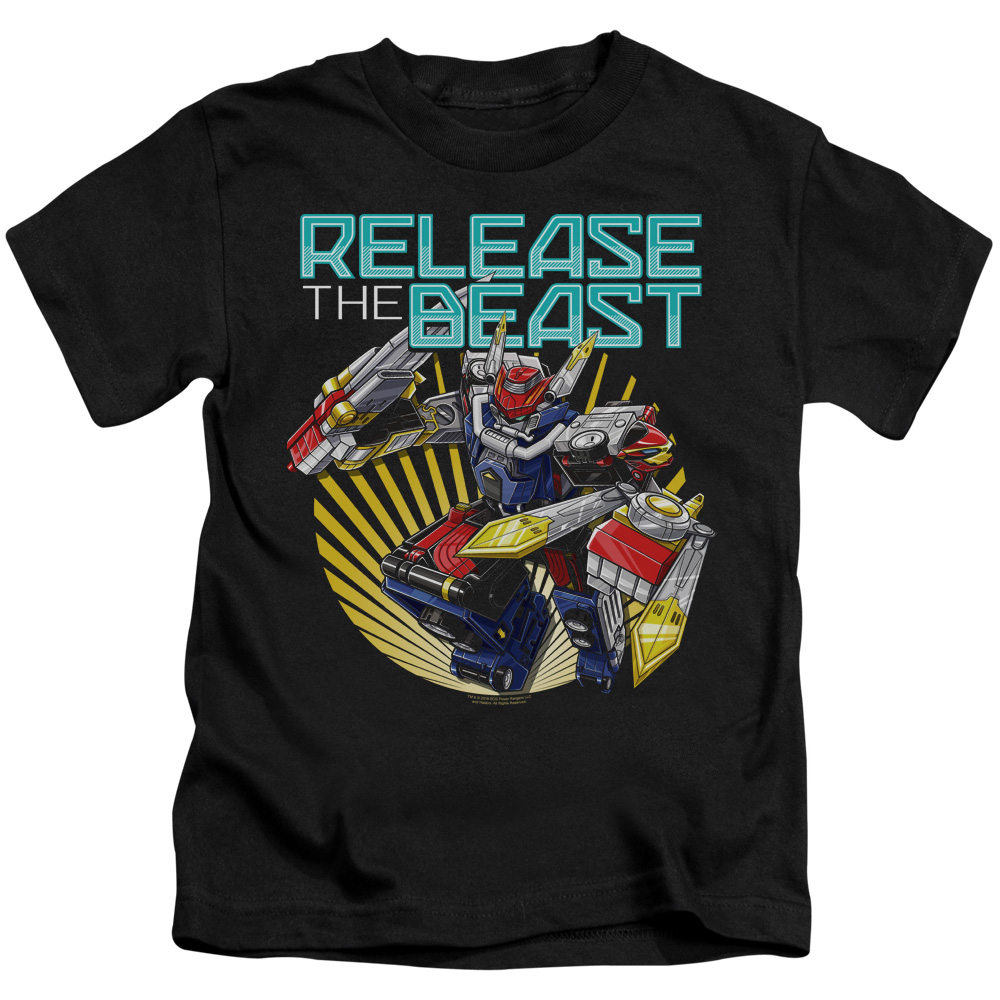 Power Rangers & Beast Release Print Juvenile Short Sleeve T-Shirt, Black - Medium 5 & 6