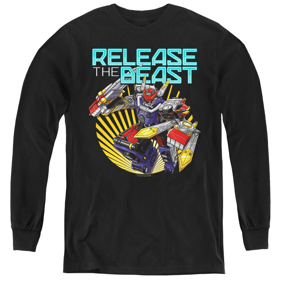 Power Rangers & Beast Release Print Youth Long Sleeve T-Shirt, Black - Medium