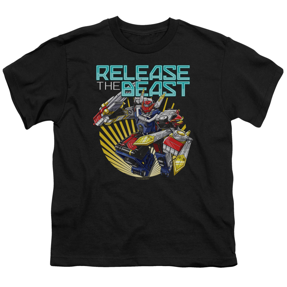 Power Rangers & Beast Release Print Youth Long Sleeve T-Shirt, Black - Medium