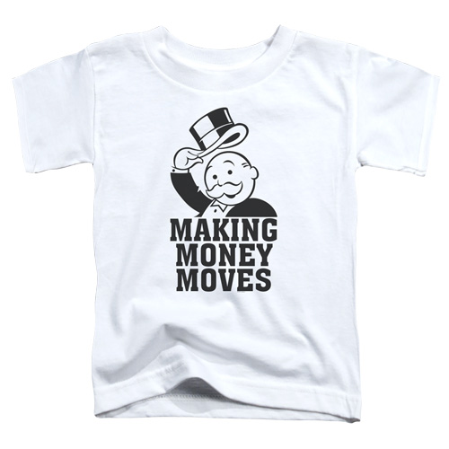 HBRO134-TT-3 Monopoly & Money Moves Toddler Short Sleeve T-Shirt, White - Large 4T