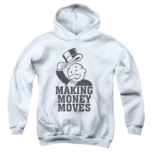 Monopoly & Money Moves Youth Hooded Sweatshirt, White - Medium