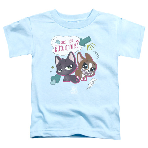 HBRO163-TT-2 Littlest Pet Shop & Are You Kitten Me Toddler Short Sleeve T-Shirt, Light Blue - Medium 3T