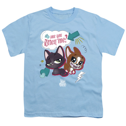 HBRO163-YT-2 Littlest Pet Shop & Are You Kitten Me 18 by 1 Youth Long Sleeve T-Shirt, Light Blue - Medium